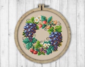 Vintage Wreath 13 Cross Stitch Pattern, Fruit Berry Wreath Cross Stitch Pattern, Victorian Embroidery, Berries Cross Stitch Pattern