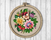 Vintage Bouquet 8 Cross Stitch Pattern, Flowers Cross Stitch Pattern, Berlin Woolwork, Flower Bouquet, Pansy, Modern Embroidery Flowers