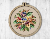Vintage Bouquet Pansy 2 Cross Stitch Pattern, Spring Flowers X Stitch Pattern, Flower, Pansy, Berlin Woolwork, Modern Embroidery Flowers