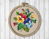 Vintage Flowers Pansy Cross Stitch Pattern, Spring Flowers Cross Stitch Pattern, Flower, Pansy, Berlin Woolwork, Modern Embroidery Flowers