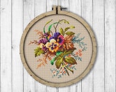 Vintage Bouquet Pansy 1 Cross Stitch Pattern, Spring Flowers X Stitch Pattern, Flower, Pansy, Berlin Woolwork, Modern Embroidery Flowers