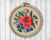 Vintage Poppy Cross Stitch Pattern, Violets Cross Stitch Pattern, Summer Flowers Cross Stitch Pattern, Berlin Woolwork, Victorian Embroidery