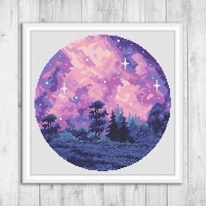 Nature Cross Stitch Pattern, Modern Cross Stitch Pattern, Landscape Cross Stitch Patterns, Northern Lights Cross Stitch, Galaxy, Starry Sky image 9
