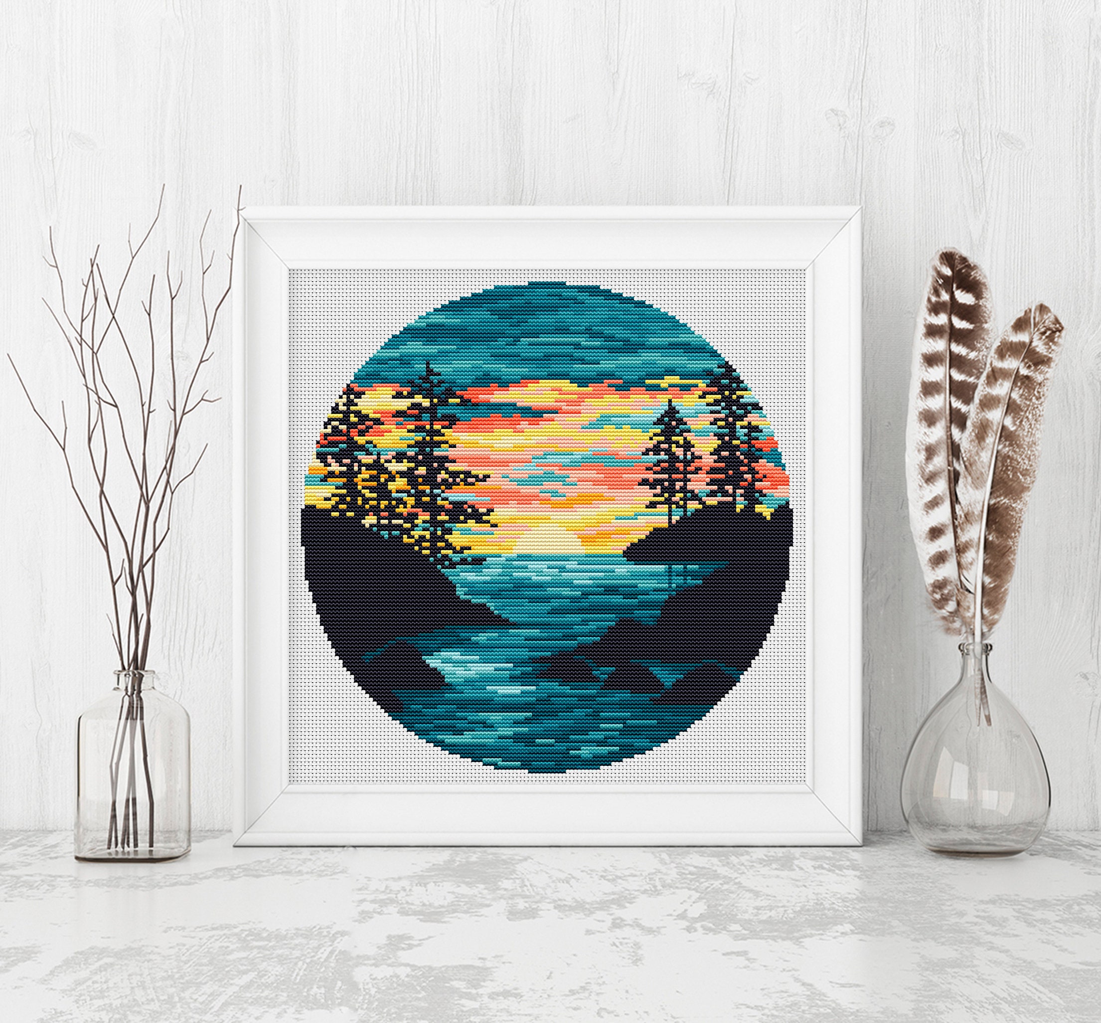 Nature Cross Stitch Pattern Sunset Counted Cross Stitch Chart Mountain ...