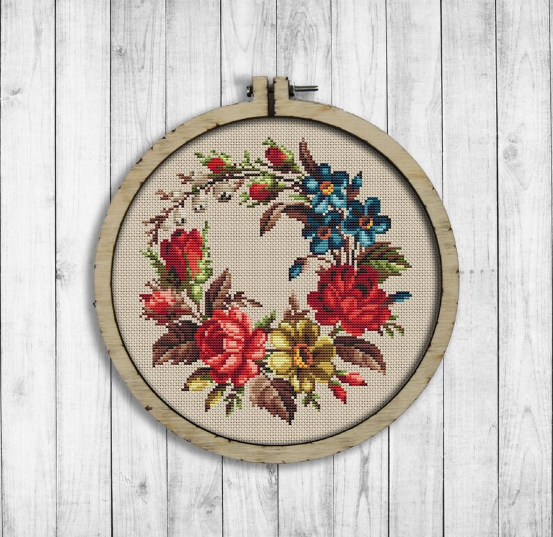 Vintage Wreath Cross Stitch Pattern Flowers Cross Stitch Etsy UK
