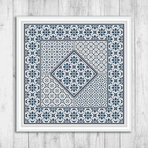 Sampler kruissteekpatroon, bloemen ornament kruissteekpatroon, tapijt, borduurwerk sampler, kussen, zwart-wit, pdf direct downloaden