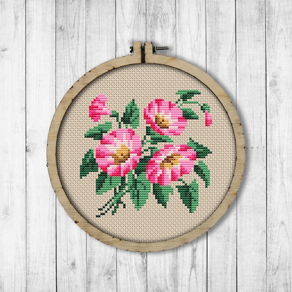 Vintage Flowers Morning Glory Cross Stitch Pattern, Spring Flowers Cross Stitch Pattern, Flowers, Berlin Woolwork, Modern Embroidery Flowers