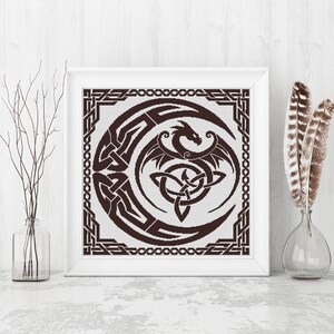 Dragon Cross Stitch Pattern, Sampler Cross Stitch Pattern, Celtic Cross Stitch, Moon, Modern Cross Stitch, Monochrome, Instant Download PDF image 6