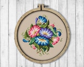 Vintage Morning Glory Cross Stitch Pattern, Victorian Flowers Cross Stitch Pattern, Bindweed Cross Stitch Pattern, Embroidery Flowers