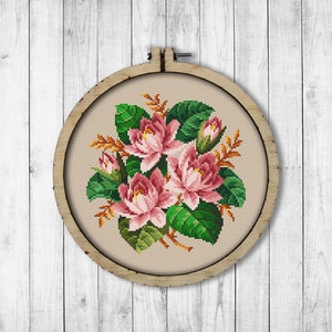 Vintage Waterlelies Kruissteekpatroon, Lotus Kruissteekpatroon, Waterlelie X Steekpatroon, Berlijns Wolwerk, Borduurbloemen