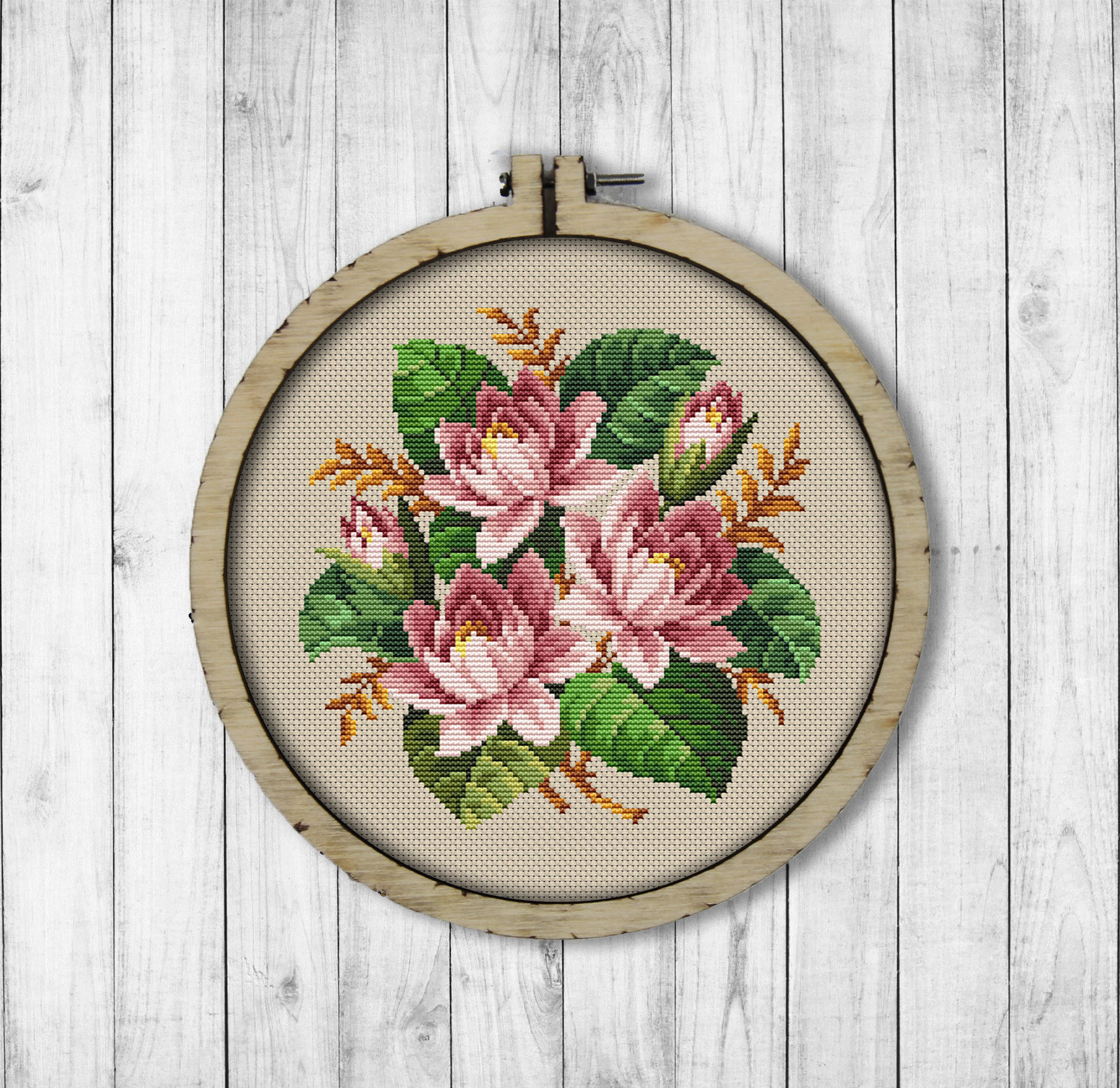 LANARTE Kit Punto Croce Contato – Stagno Delle Ninfea 24x33 Cm, Set Ricamo Creativo Per Adulti, Decorazione Parete Fai Da Te