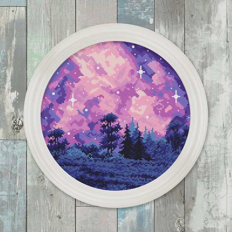 Nature Cross Stitch Pattern, Modern Cross Stitch Pattern, Landscape Cross Stitch Patterns, Northern Lights Cross Stitch, Galaxy, Starry Sky image 7