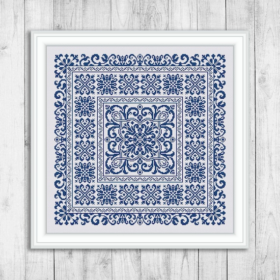 Sampler Cross Stitch Pattern, Carpet Counted Cross Stitch Chart, Ornament,  Embroidery Sampler, Pillow, Monochrome, Instant Download PDF 