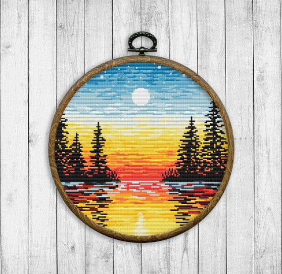 Nature Cross Stitch Pattern, Modern Cross Stitch Pattern, Sunset