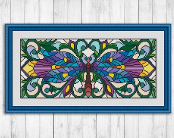 Nature Cross Stitch Pattern, Flowers Cross Stitch Pattern, Embroidery Dragonfly, Modern Cross Stitch, Floral, Insects, Instant Download PDF