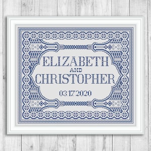 Sampler Cross Stitch Pattern, Wedding Cross Stitch Pattern, Anniversary, Wedding Gift DIY, Personalized, Modern, Love, Instant Download PDF