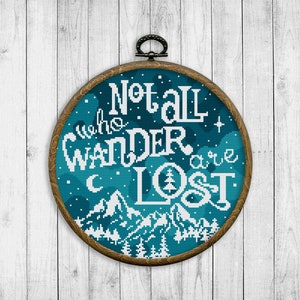 Nature Cross Stitch Pattern, Landscape Counted Cross Stitch Chart, Mountain, Tree, Galaxy Starry Sky, Quote, Landscape, Instant Download PDF