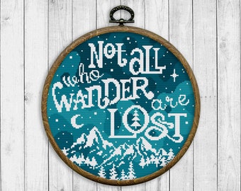 Nature Cross Stitch Pattern, Landscape Counted Cross Stitch Chart, Mountain, Tree, Galaxy Starry Sky, Quote, Landscape, Instant Download PDF