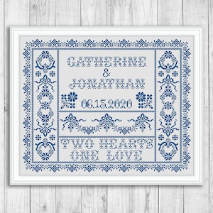 Sampler Cross Stitch Pattern, Wedding Modern Cross Stitch Pattern, Anniversary, Wedding Gift DIY, Personalized, Love, Instant Download PDF