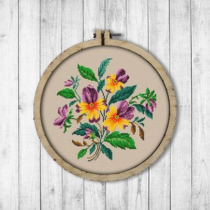 Vintage Flowers Pansy # 3 Cross Stitch Pattern, Spring Flowers Cross Stitch Pattern, Pansy, Berlin Woolwork, Victorian Embroidery Flowers