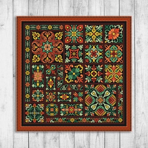 Sampler Cross Stitch Pattern, Modern Cross Stitch Pattern, Tile Embroidery Sampler, Cross Stitch Patterns, Colorful Mosaic Cross Stitch PDF