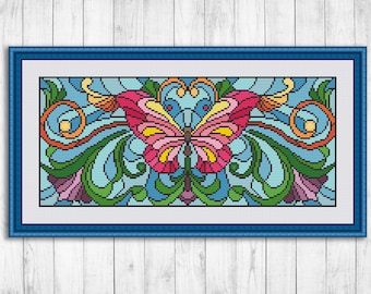 Nature Cross Stitch Pattern, Flowers Cross Stitch Pattern, Embroidery Butterfly, Modern Cross Stitch, Floral, Insects, Instant Download PDF