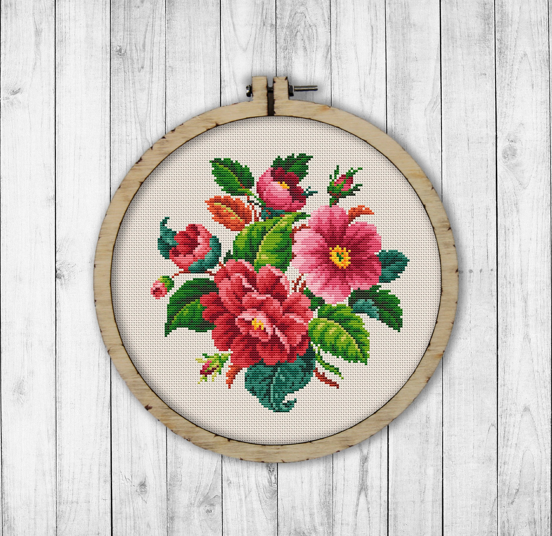 Wild Rose Flowers Cross Stitch Pattern | Rose Cross Stitch Pattern