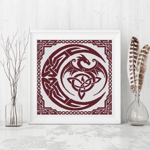 Dragon Cross Stitch Pattern, Sampler Cross Stitch Pattern, Celtic Cross Stitch, Moon, Modern Cross Stitch, Monochrome, Instant Download PDF image 2