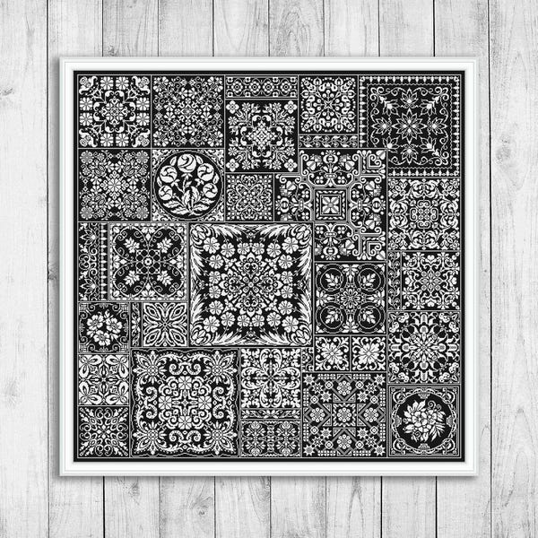 Sampler Modernes Kreuzstichmuster, Fliesenstickerei Sampler, Kreuzstichmuster, Monochromes Mosaik Kreuzstich, Kreuzstich Wanddekor