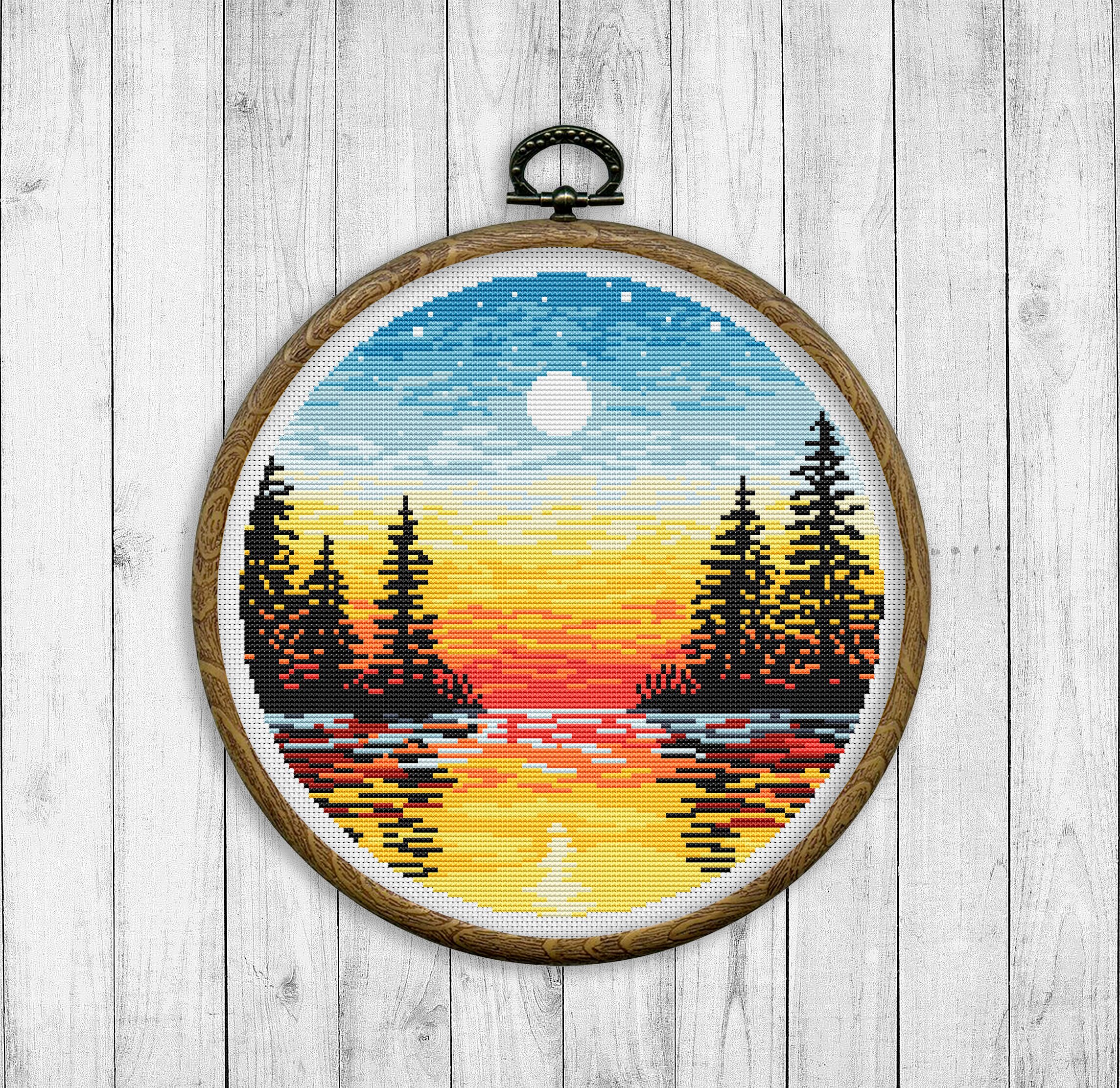 Nature Cross Stitch Pattern, Modern Cross Stitch Pattern, Sunset