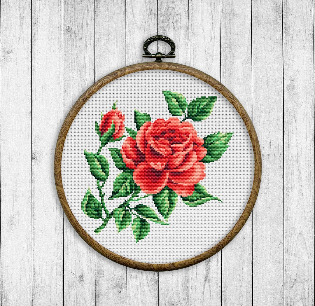 Modern Cross Stitch Pattern, Rose Cross Stitch Pattern, Flower Cross