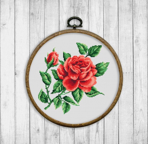 Modern Cross Stitch Pattern, Rose Cross Stitch Pattern, Flower