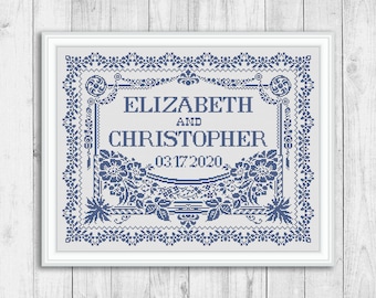 Sampler Cross Stitch Pattern Wedding Cross Stitch Pattern Anniversary Flowers Wedding Gift DIY Personalized Modern Love Instant Download PDF