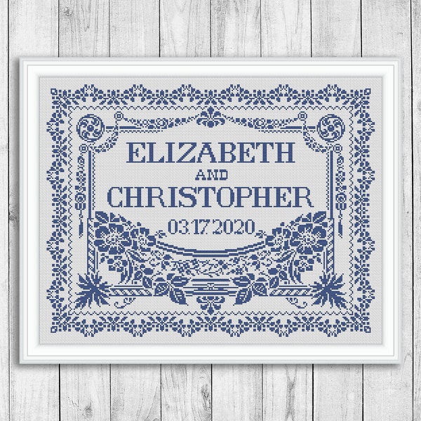 Sampler Cross Stitch Pattern Wedding Cross Stitch Pattern Anniversary Flowers Wedding Gift DIY Personalized Modern Love Instant Download PDF