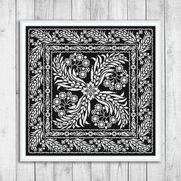 Monochrome Cross Stitch Pattern, Sampler Cross Stitch Pattern, Modern Cross Stitch Pattern, Flower Cross Stitch Pattern, Floral Cross Stitch