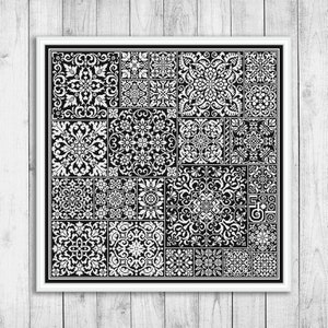 Sampler Cross Stitch Pattern, Modern Cross Stitch Pattern, Monochrome Cross Stitch Pattern, Tile Cross Stitch Pattern, Flower Cross Stitch