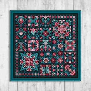 Sampler Cross Stitch Pattern, Modern Cross Stitch Pattern, Colorful Tile Embroidery Sampler, Cross Stitch Pattern PDF, Mosaic Cross Stitch