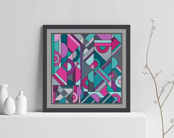 Nowoczesny wzór haftu krzyżykowego, geometryczny wzór haftu krzyżykowego, wzór haftu krzyżykowego w stylu art déco, abstrakcyjny wzór ornamentu, natychmiastowe pobranie pliku PDF