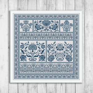 Sampler Cross Stitch Pattern, Flowers Cross Stitch Pattern, Modern Cross Stitch, Nature, Floral Embroidery Sampler, Instant Download PDF