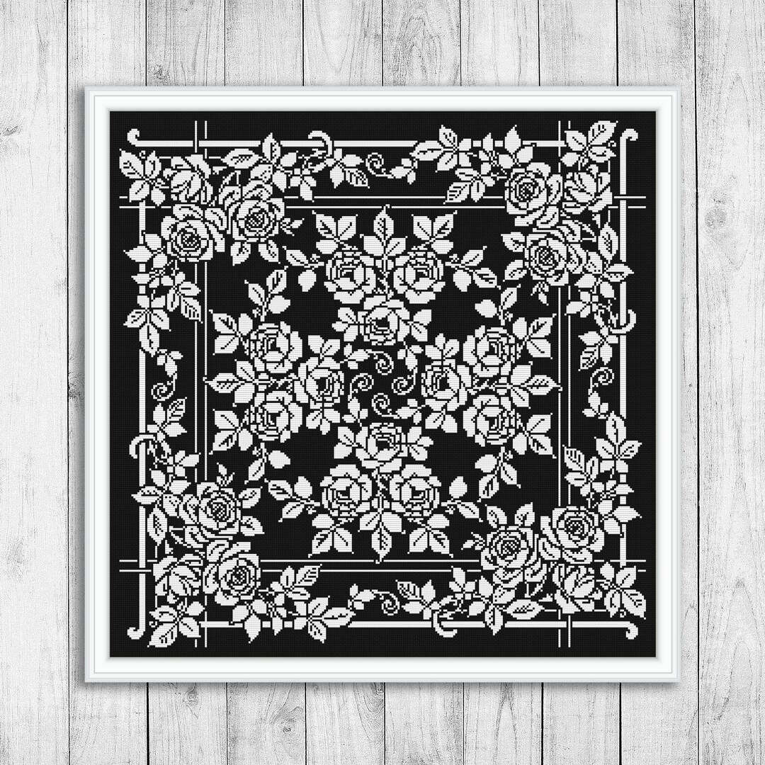 Sampler Cross Stitch Pattern, Flower Cross Stitch Pattern, Monochrome ...