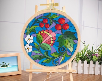 Nature Cross Stitch Pattern, Flowers Cross Stitch Pattern, Floral Cross Stitch, Modern, Easy Cross Stitch, Berries, Instant Download PDF