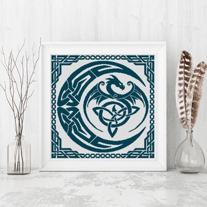 Dragon Cross Stitch Pattern, Sampler Cross Stitch Pattern, Celtic Cross Stitch, Moon, Modern Cross Stitch, Monochrome, Instant Download PDF image 3