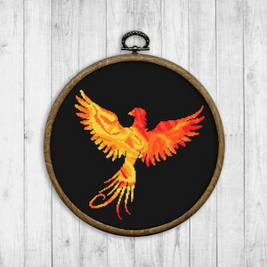 Modèle de point de croix de Phoenix, oiseaux compté tableau de point de croix, point de croix Nature, Silhouette, moderne, Fire Phoenix, téléchargement immédiat PDF