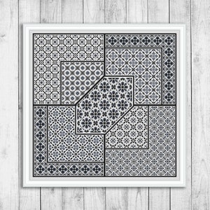 Patrón Punto de Cruz Sampler, Patrón Punto de Cruz Moderno, Alfombra, Sampler de Bordado Cuadrado, Patrones Punto de Cruz, Descarga Instantánea PDF