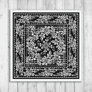 Sampler Cross Stitch Pattern, Rose Cross Stitch Pattern, Monochrome Cross Stitch Pattern, Flower Modern Cross Stitch Pattern, Nature, Floral