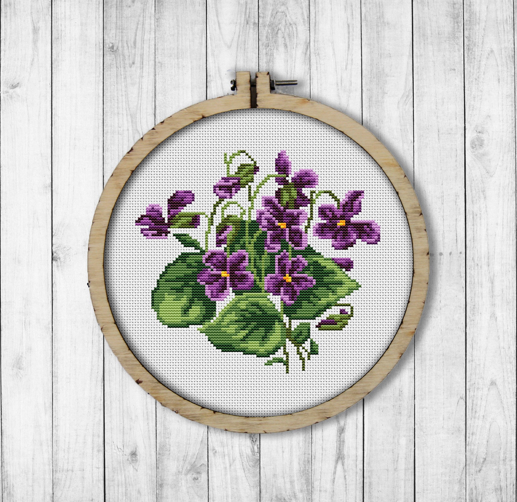 Spring Flower Violets Cross Stitch Pattern Modern Embroidery