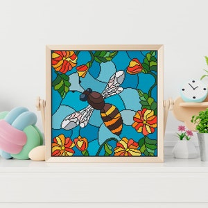 Nature Cross Stitch Pattern, Bee Cross Stitch Pattern, Flowers Cross Stitch Pattern, Floral, Modern, Bumblebee, Instant Download PDF