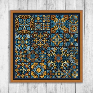 Schema punto croce campionatore, schema punto croce moderno, schema punto croce piastrella, schema punto croce fiore, campionatore ricamo mosaico