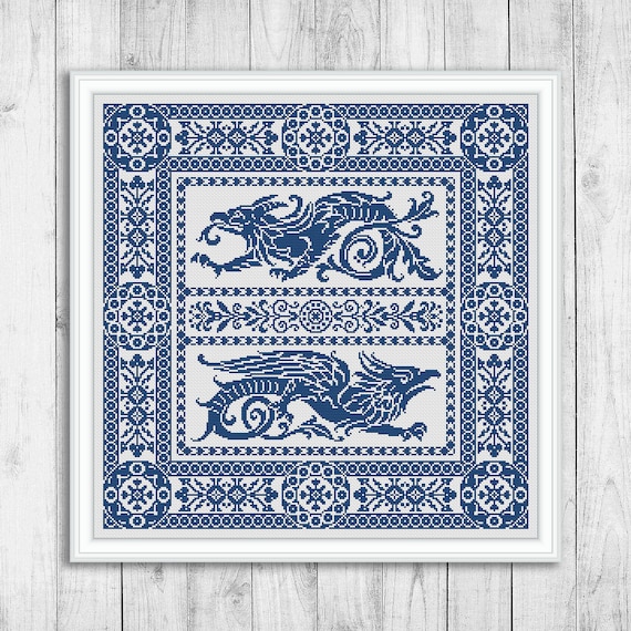 Sampler Cross Stitch Pattern, Dragon Cross Stitch Pattern, Carpet