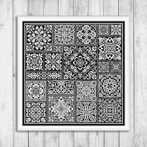 Modern Cross Stitch Pattern, Sampler Cross Stitch Pattern, Tile Embroidery Sampler, Cross Stitch Patterns, Monochrome Mosaic Cross Stitch